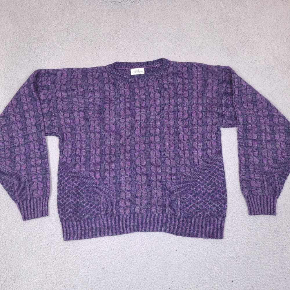 Vintage JJ Cochran Mens Large Purple Textured Knit Crewneck‎ Sweater Made in USA